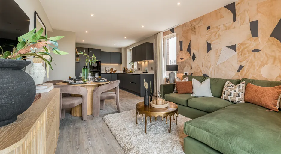 Kitchen living and dining from balcony